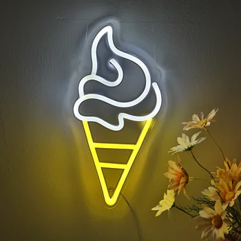 1PC Ice Cream LED Wall Art Neónový nápis Nočné Svetlo Náladu Svetlá Pre Obchod Strany Dezert zmrzlina Shop Dekorácie 5.94