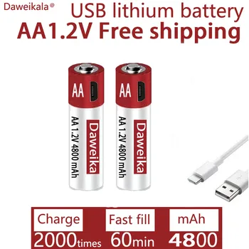 2023 Nový USB Rýchle Nabíjanie 1.2 V, AA 4800mAH Nabíjateľná Lítiová Batéria pre Alarm Zbraň Diaľkové Ovládanie Myši Hračka na Batérie