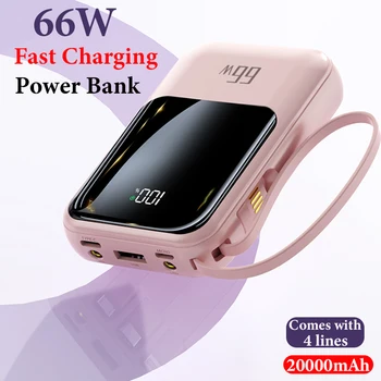 66W portable power bank s postavená-v 4-vodičovom 20000mAh PD20W rýchle nabíjanie power bank s LED digitálny displej pre iPhone xiao