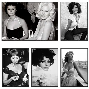 Sophia Loren Čiernej a Bielej Plagáty a Vytlačí Film Ženské Hviezdy Plátno na Maľovanie Retro Stenu Umelec Domov Dekoratívne Maľby