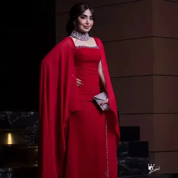 Vintage Červená Šifón Šaty Ples SNeck Kryštály Saudská Arábia Dĺžka Podlahy Formálne Príležitosti Večerné Šaty Formálne Ženy Party Šaty