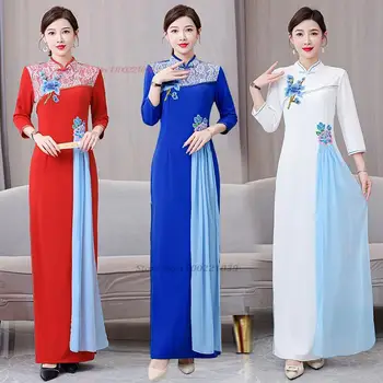 2024 orientálna lepšiu qipao tradičných národných kvetinové výšivky spoločenské šaty cheongsam šaty elegantné večerné šaty vestido