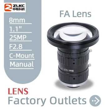 ZLKC FA Objektív 8 mm Makro Pevné Zaostrenie 25MP 1.1 Palcový F2.8 Manuálne Clona Stroj Videnia C Mount Objektív Pre Priemyselné Kamery