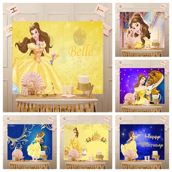 Disney Narodeninovej Party Dekor Fotografie Cartoon Vlastné Princezná Belle Pozadie Kráska A Zviera Rose Palace Pozadí