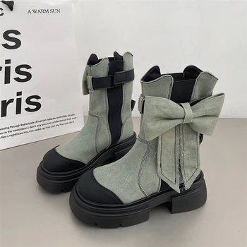Dámske Členkové Chelsea Boots 2023 Nové Jesenné Zimné Topánky, Teplé Predaj Vonku Motýľ Uzol Silné Päty Non-slip Topánky pre Ženy