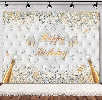 Fotografie Pozadie Happy Birthday Dospelých Žien Party Dekorácie Lesk Lesklé Diamanty Šampanské Foto Pozadie Banner Plagát