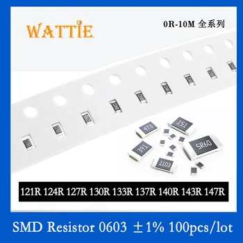 SMD Rezistora, 0603 1% 121R 124R 127R 130R 133R 137R 140R 143R 147R 100KS/veľa čip odpory 1/10W 1,6 mm*0.8 mm