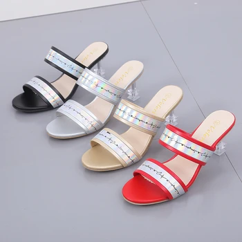 Zlato Vysoké Podpätky pre Ženy 2023 Crystal Fashion Prst Jarné Letné Sandále Kolená Vysoké Papuče Šmykľavka, Krytý Zapatos De Mujer