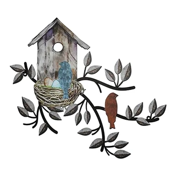 Vtáky Stenu Dekor Kov Vták Výzdoba Pre Steny Vonkajšie Vták Wall Art Závesné Kovové Strom S Birdhouse Pre Obývacia Izba Jednoduché Použitie