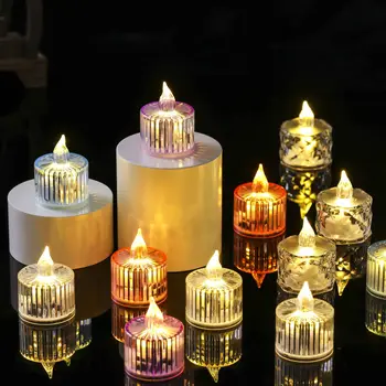 Flameless LED Svetlo Sviečky LED Crystal sviečkach Transparentné Shell Elektronické Noc Lampa Zoznamka Party Dovolenku Domáce Dekorácie