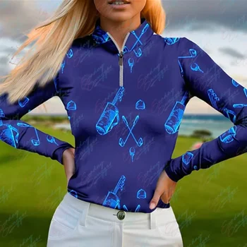 Jesenné a zimné outdoorové dlhým rukávom golfové tričko jednoduchá tlač priedušný rýchlo sa odparujúci tenis dámske golfové tričko top 2024 nové