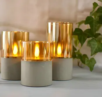 Sada 3 3D kvapky Plameň Led Sviečky Sklo Konkrétne svietnik na batériový pilier trubice svetlá Domov Svadobný stôl Dekor