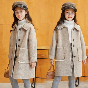 Jar Autum Bunda Dlho Dievčatá Od 3 Do 14 Rokov, Deti Oblečenie Kórejský Zahustiť Vlnené Kabát Celé Vrchné Oblečenie Detskej Módy Kabát 2023