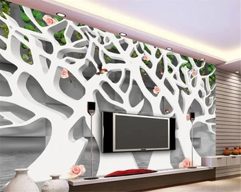 Beibehang Vlastnú tapetu 3d white abstraktné strom red rose štvorcov, TV joj, nástenné maľby, tapety na stenu 3 d papier peint