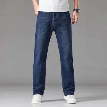 Leto Jeseň high-v strede zúžený džínsy pánskej módy v strednom veku otec naložené plus veľkosť vysoká pružnosť muž bežné 44 46 48