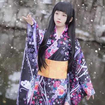 Vintage Pôvodné Tradície Hodváb Yukata Šaty S Obi Japonský Štýl Ženy Kimono Šaty, Sexy Halloween Cosplay Kostýmy S-3XL