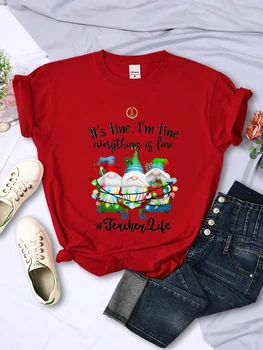 Vianočné Gnome Svetlá T Tričko je To v Poriadku, som v pohode Everythings Jemné Tees Hip Hop Streetwear Tričko pre Ženy Móda Harajuku Topy
