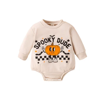 Baby Halloween Bublina Romper Dlhý Rukáv Tekvica Tlač Kombinézu Novorodenca Jeseň Oblečenie