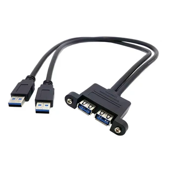 USB 3.0 dual port vysokorýchlostné nabíjanie dátový kábel, mužov a žien, s otvory pre skrutky, ktoré môžu byť upevnené na podvozku panel, 9-vr