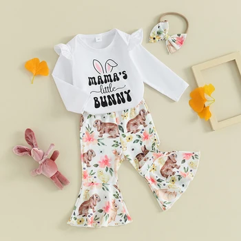 Novorodenca Veľkonočné Dievča Oblečenie, 3ks Dlhý Rukáv Romper Bunny Obličkového Nohavice hlavový most Set Dieťa Veľkonočné Oblečenie