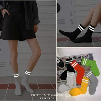 Žiarivkové Ponožky Osobné Trendy dámske Reflexné Bavlna Dve Bar Prúžok Polovice Dĺžky Veľkoobchod Zábavné Dizajnér Ponožky
