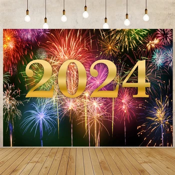 Farebné Ohňostroje Iskrivý Šťastný 2024 Nový Rok Fotografiu Na Pozadí Rodinnú Oslavu, Pozadia Noc City Budov Scény
