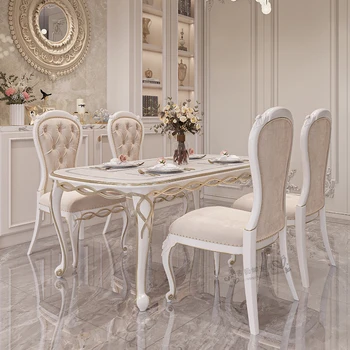 Prispôsobený francúzsky svetlo luxusný palác masívneho dreva tabuľka European high-end luxusný obdĺžnikový masívneho dreva rezbárstvo stôl a stoličky