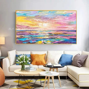 Farebné sky tichom sunt 100% čisté plátno manuálne olejomaľba abstraktné moderné nástenné art obývacia izba ozdoby, dekorácie