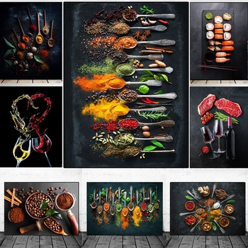 Moderné Varenie Bylín, Korenín Sushi Kuchynské Vybavenie Lyžice Wall Art Plátno Na Maľovanie Luxusné Umelecké Diela Plagát, Tlač Domov Dekor Obrázok