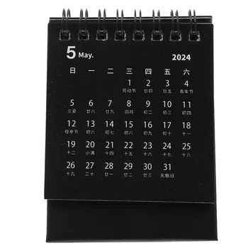 2024 Mini Stolový Kalendár Jednoduché Ploche Plánovač (Morandi Čierna) (20239-202412) Flip pre Stolový Mesačný Poznámka Stojace