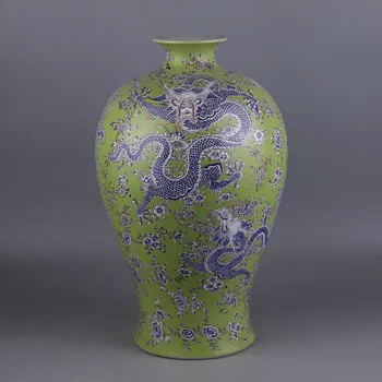 Klasické Qing Kangxi rok päť dragon famille rose zelená keramická váza čistý ručné dekoratívne vázy