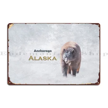 Snow Bear Anchorage Alaska Kovová Doska Domov Stenu Jaskyne Osobné Steny Výzdoba, Dekorácie Tin Podpísať Plagát