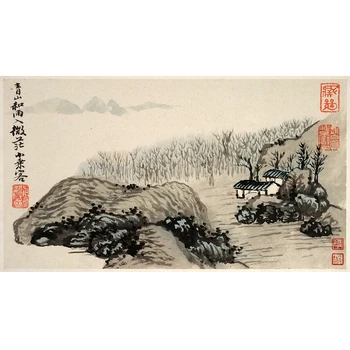 8PCS súbor hôr a riek scenérie pintura Shitao dekoráciu nábytku, umenia, módy elegantné nástenné závesné zbierať prítomný a