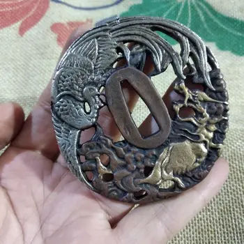 Vintage Meč Tsubou Vhodný Doplnok Phoenix Pre Japonský Samuraj Katana Tanto Čepeľ Čistej Medi