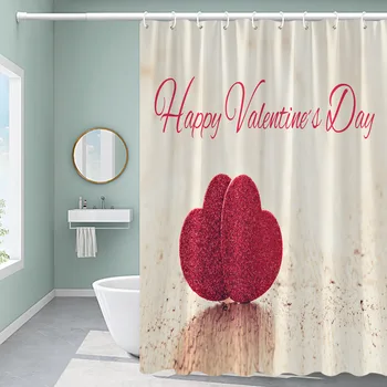 Valentína Dekor Sprchový Záves Dve Červené Srdce na Poschodí Polyester Textílie Kúpeľňa Záclonové Háčiky Vaňa Príslušenstvo Sada