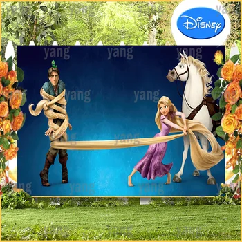 Disney Karikatúry Zamotaný Rapunzel Pozadie Deti Narodeniny Pozadí Fialové Šaty Dlhé Vlasy Princezná Fotografie Dekor Rekvizity