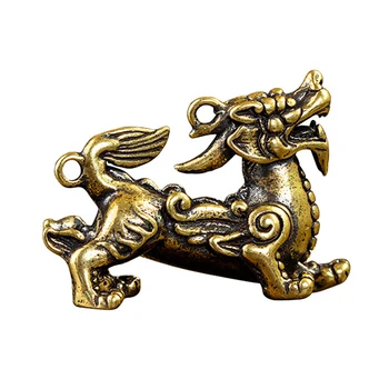 1Pc Čistej Mosadze Čínsky Mýtické Zviera Dragon Socha Údaje Miniatúrne Starožitné Dekoračné Dragon Ornament Feng Shui Dekor Dary