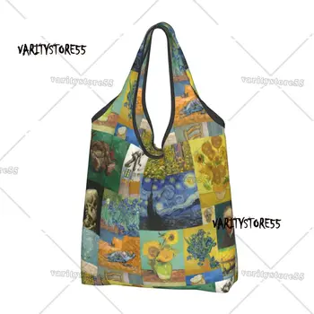 Recyklácia Van Gogh Koláž Nákupní Taška Ženy Tote Taška Prenosná Umenie Maľby S Potravinami Shopper Tašky