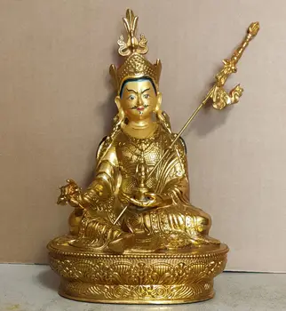 Tibetský Handpainted bronz Padmasambhava sochu Budhu pozlátené Guanyin Boh bohatstva