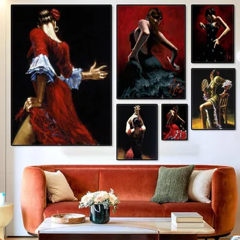 Fabian Perez Flamenco Tanečnica Plagát Modernej Ženy Krásne Tanečné Wall Art Obraz Plátno Tlačiť Obývacia Izba Domova Maľovanie
