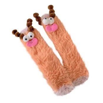 Cartoon Zime Teplé Fuzzy Ponožky Načechraný Coral Fleece golier Posádky Ponožky pre Snehu Topánky, Papuče Listov