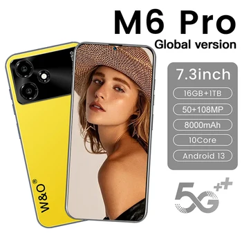 Globálna verzia M6 Pro smartphone 5G Nové 7.3 palcový HD pôvodné telefón telefóny 16GB+1 TB Mobil android13 mobilné telefóny