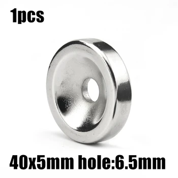 1pcs 40x5mm Otvor: 6 mm super Silné Kola Neodýmu Zápustnými Krúžok Magnety Vzácnych Zemín N35
