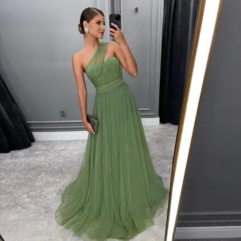 Luxusné Sage Green Jedného Pleca Prom Šaty dámske Večerné Šaty pre Špeciálne Udalosti Backless Gala Šaty Formálne Šaty