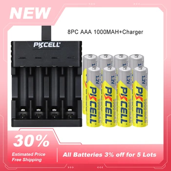8KS PKCELL 1000mAh Ni-MH AAA Nabíjateľné Batérie Batérie 1.2 V AAA Batérie A NIMH AAA/AA Batérie, Nabíjačky Pre 1-4PC