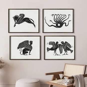 Čierna a Biela Art Pegas Vytlačí Harpies Plagáte Lernaean Hydra Plátno na Maľovanie grécky Štýl obrazov na Stenu Obývacia Izba Dekor
