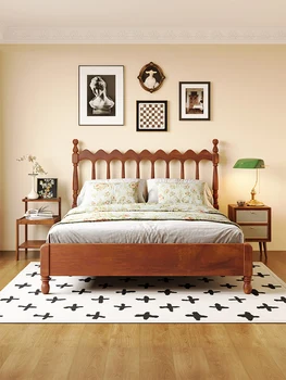 Plný masívneho dreva posteľ Americký francúzsky Japonský Spálňa Moderný jednoduchý retro Windsor, posteľou King size queen bed