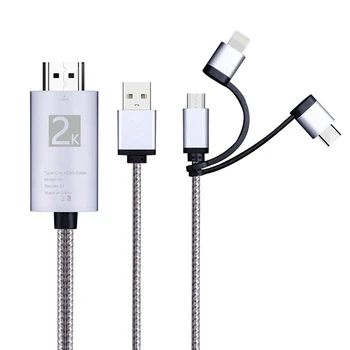 Micro-USB TYP C, HDMI 3 v 1 2K HDTV TV Konektor USB Adaptér Kábel pre Monitor iPhone, iPad, Android, Smartphone