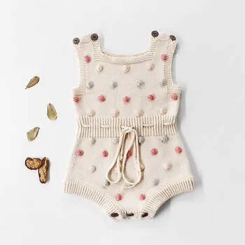 Pletené Detské Oblečenie 2022 Novorodenca Remienky Ručné Pompom Baby Girl Romper 100% Bavlna Dieťa Dieťa Boys Jumpsuit Trakmi