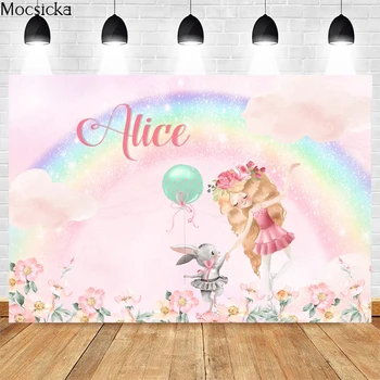 Mocsicka Narodeninovej Párty Fotografiu Na Pozadí Rainbow Balónová Výzdoba Alice Dieťa Portrét Foto Štúdio Pozadie Banner